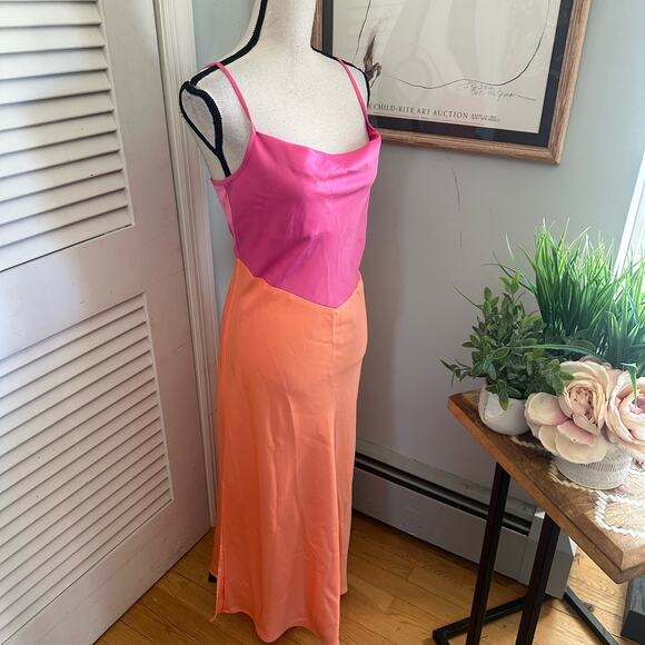 YAS Womens Slip Dress Color Block Midi Satin Spring Party Cocktails Evening | M - Picture 3 of 11